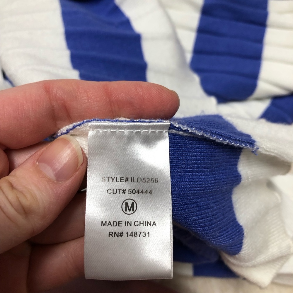 Lalavon Blue and White Sweater Maxi Dress 100% Cotton Size Medium Stripe Summer - Picture 4 of 8